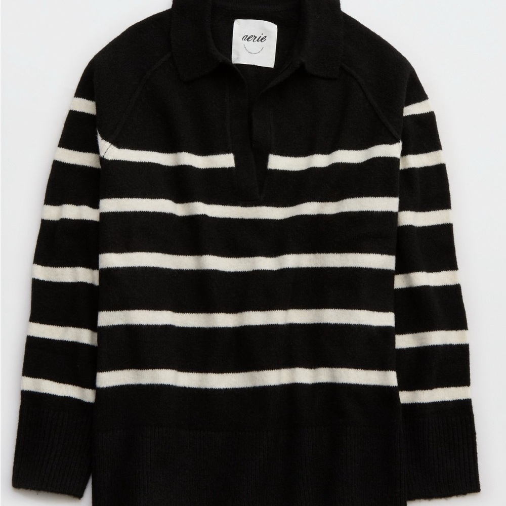 Aerie Soft Oversized Polo V-Neck Sweater